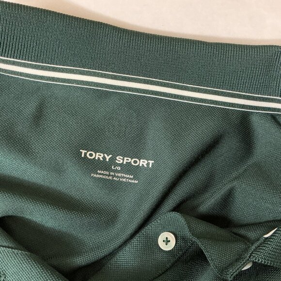 Tory Sport Green Tech Pique Long Sleeve Polo Shirt L - Picture 6 of 7